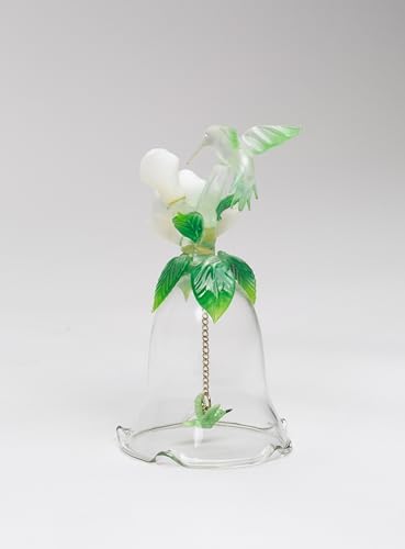 Fine Hand Blown Glass Hummingbird with Porcelain Magnolia Flower Figurine