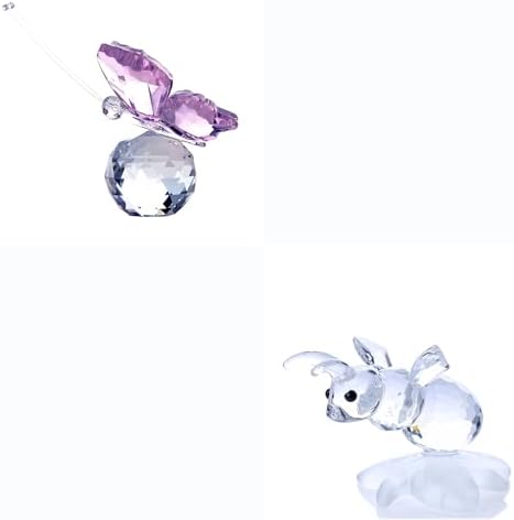 HD Pink Crystal Butterfly and Bee Figurine with Crystal Ball Base