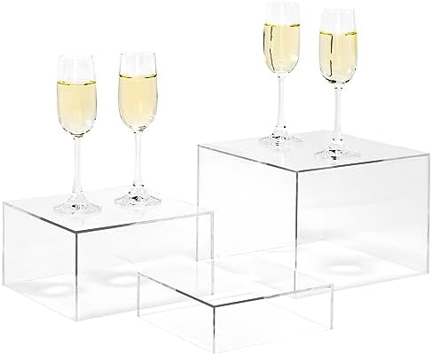 Red Co Set of 3 Acrylic Cube Display Risers with Hollow Bottoms