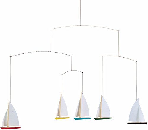 Flensted Mobiles Dinghy Regatta 5 Hanging Mobile 26 Inches Beech Wood Handmade Denmark