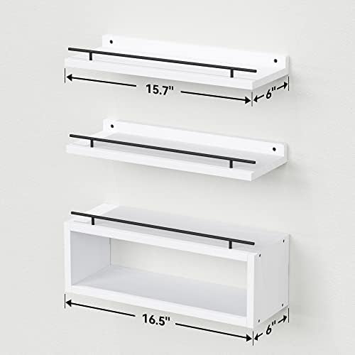 WOPITUES Floating Shelves for Wall with Cube Shelf and Metal Rail