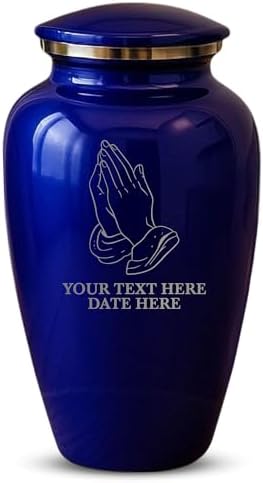 Custom Cremation Urn with Praying Hands Design Purple