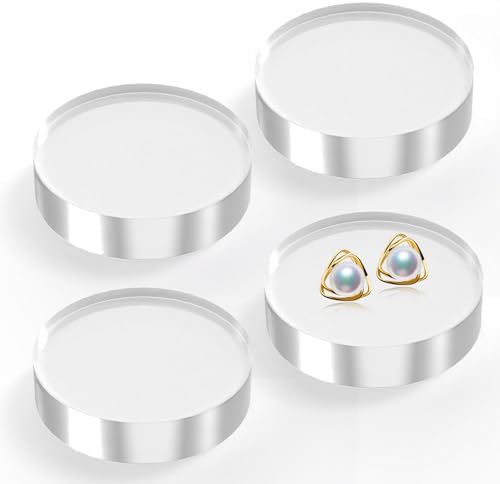 4 Piece Acrylic Display Stand Clear Round Cube Riser