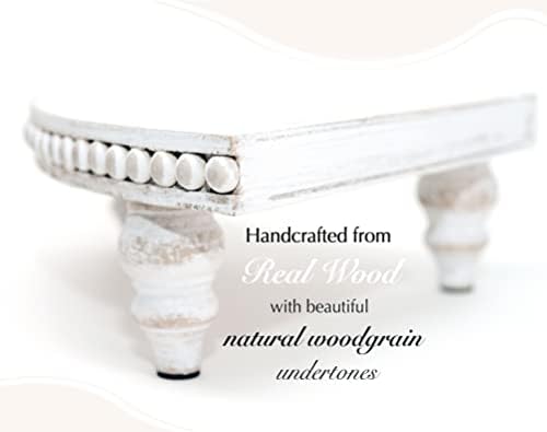 Corner Pedestal Stand with Beaded White Wood Design