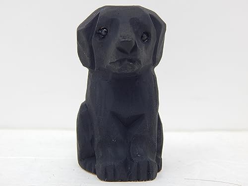 Hand-Carved Black Lab Figurine - Miniature Wooden Dog Sculpture