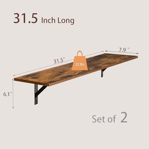 Dinzilvjl Long Wall Shelves Set of 2 Rustic Brown