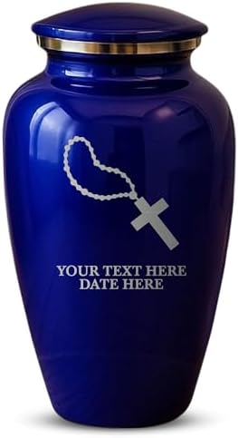Custom Purple Metal Cremation Urn with Rosary Design