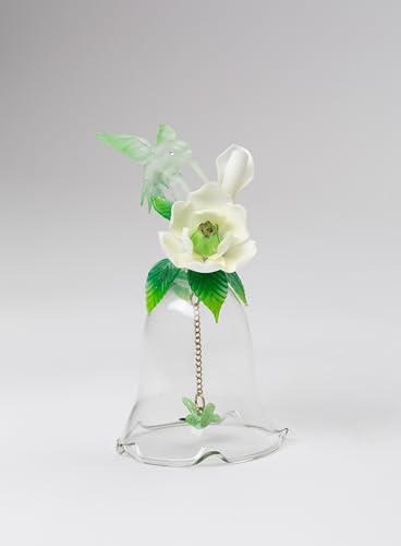 Fine Hand Blown Glass Hummingbird with Porcelain Magnolia Flower Figurine