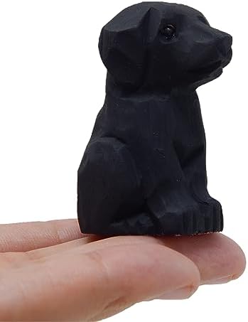 Hand-Carved Black Lab Figurine - Miniature Wooden Dog Sculpture
