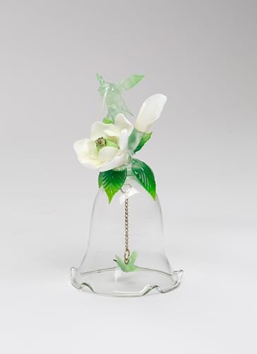 Fine Hand Blown Glass Hummingbird with Porcelain Magnolia Flower Figurine
