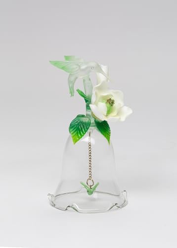 Fine Hand Blown Glass Hummingbird with Porcelain Magnolia Flower Figurine