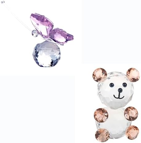HD Crystal Butterfly Figurine with Base and Little Bear Ornament Collection