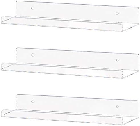 Weiai Clear Acrylic Shelf 15 Inch Floating Wall Ledge Bookshelf 3 Pack