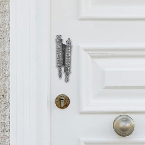 2 Piece Metal Mezuzah Set with Engraved Blessings for Front Door