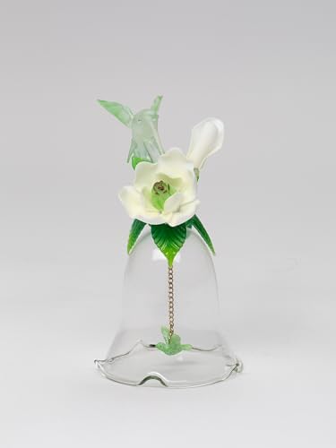 Fine Hand Blown Glass Hummingbird with Porcelain Magnolia Flower Figurine