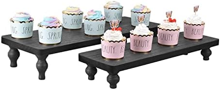 Ikee Design 2 Pcs Black Wooden Display Riser Set