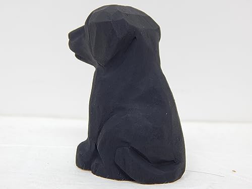 Hand-Carved Black Lab Figurine - Miniature Wooden Dog Sculpture