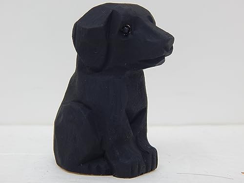 Hand-Carved Black Lab Figurine - Miniature Wooden Dog Sculpture