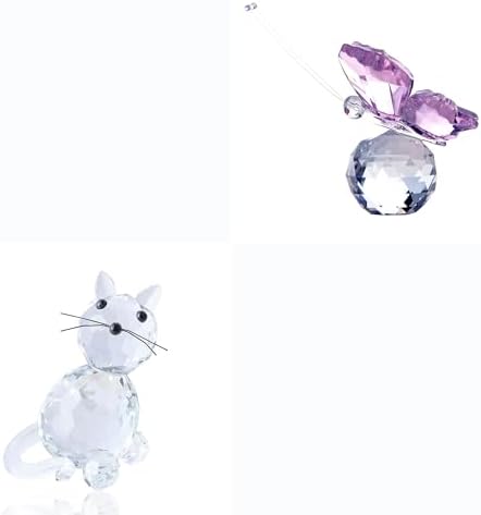 HD Pink Crystal Butterfly with Cat Figurine Set