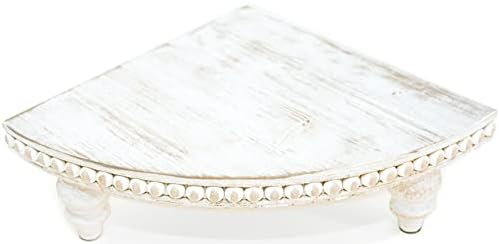 Corner Pedestal Stand with Beaded White Wood Design