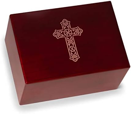 Custom Engraved Rosewood Cremation Urn with Religious Cross Design