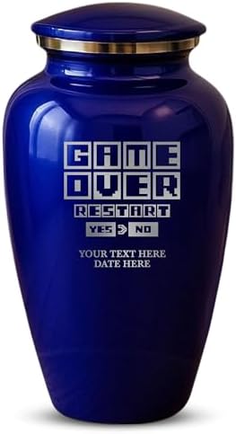 Custom Cremation Urn Metal Vessel Game Over Design Purple