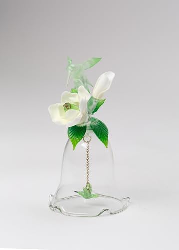 Fine Hand Blown Glass Hummingbird with Porcelain Magnolia Flower Figurine