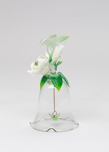 Fine Hand Blown Glass Hummingbird with Porcelain Magnolia Flower Figurine