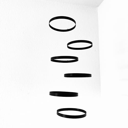 Modern Hanging Mobile with 6 Black Rings 55 - Home Decor