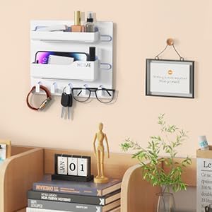 Bedside Shelf Wall Mount Organizer with Hooks and Cable Clips