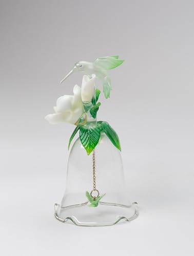 Fine Hand Blown Glass Hummingbird with Porcelain Magnolia Flower Figurine