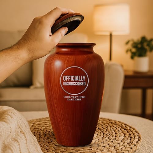 Custom Cremation Urn with Painted Wood Finish and Tech Funny Design