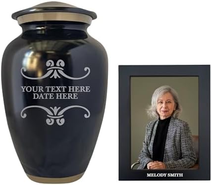 Custom Large Adult Cremation Urn with Gold Rim and Personalized Frame