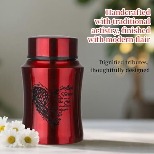 45 Inches Medium Urn for Human Ashes - Red Heart Angel Wings Design