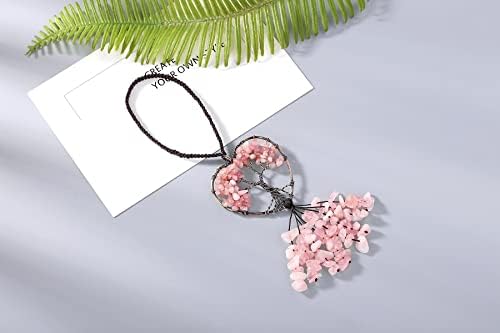 DUQGUHO Pink Car Mirror Hanging Ornament Rose Quartz