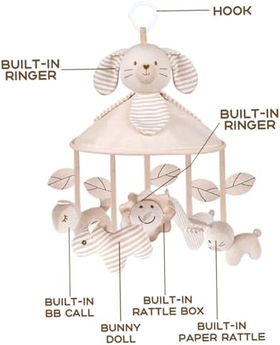 Baby Crib Mobile with Music Box and Squeaker Rattles