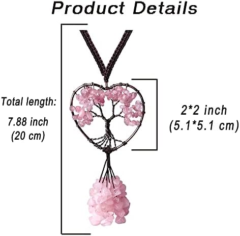 DUQGUHO Pink Car Mirror Hanging Ornament Rose Quartz