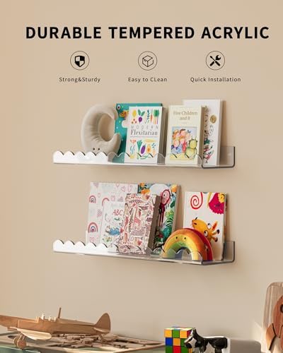 GW Gruwald 4 Pack Clear Acrylic Floating Book Shelves for Kids Room