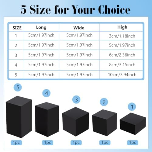 BENECREAT 5pcs Black Acrylic Cube Display Blocks with Different Heights