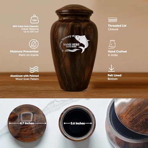 Custom Cremation Urn with Painted Wood Finish and Funny Fishing Design