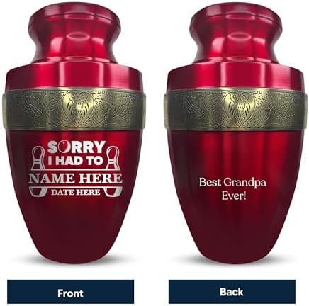 Elite Funny Bowling Urn with Custom Engraving Gold Rim 200 Lbs Capacity Red