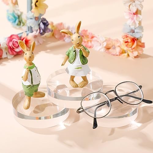 Barydat 4 Pack Clear Acrylic Round Display Blocks for Jewelry and Collectibles