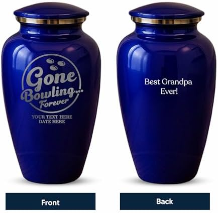 Custom Cremation Urn - Funny Bowling Themed Purple Metal Vessel