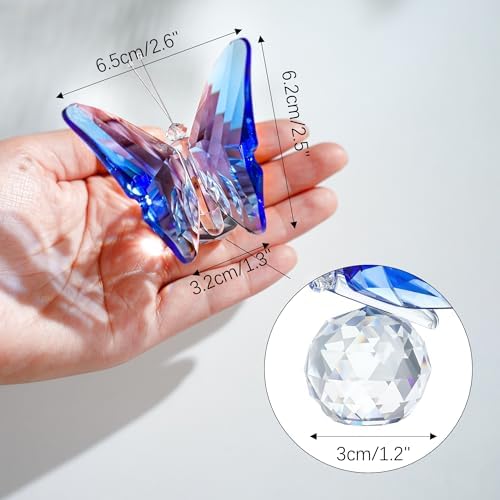 HD Pink and Blue Crystal Butterfly Figurine with Crystal Ball Base
