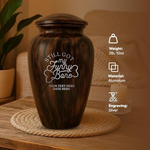 Funny Cremation Urn with Painted Wood Finish and Aluminum Build