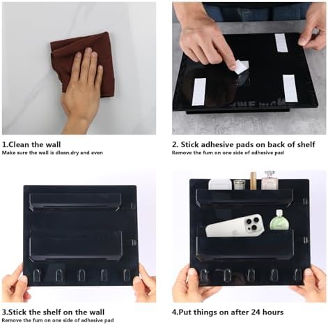 Meaocer Bedside Shelf Wall Mount Organizer - 5 Hooks Black Style