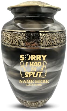 Custom Cremation Urn with Gold Engraving and Bowling Theme