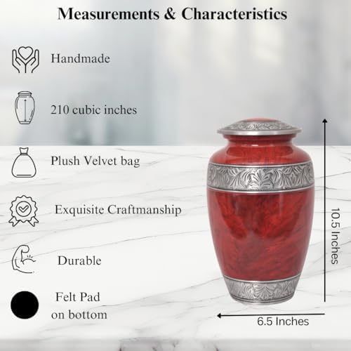 Home Elm Red Cremation Urn for Adult Ashes - Holds 210 Cubic Inches