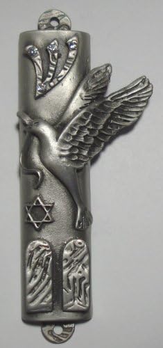 Pewter Mezuzah with Crystal Scroll Peace Dove