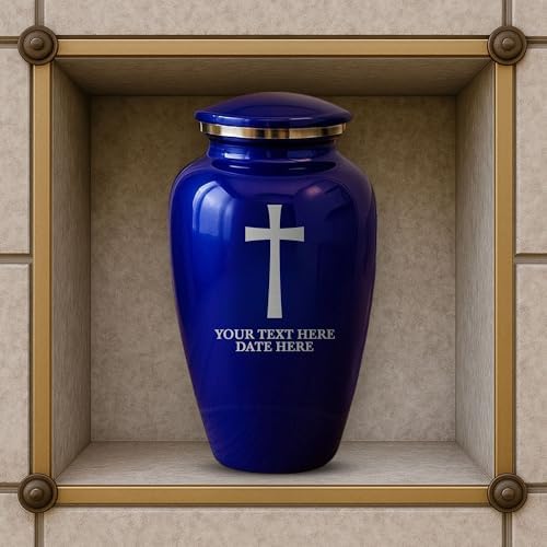 Custom Purple Cremation Urn with Silver Cross Design